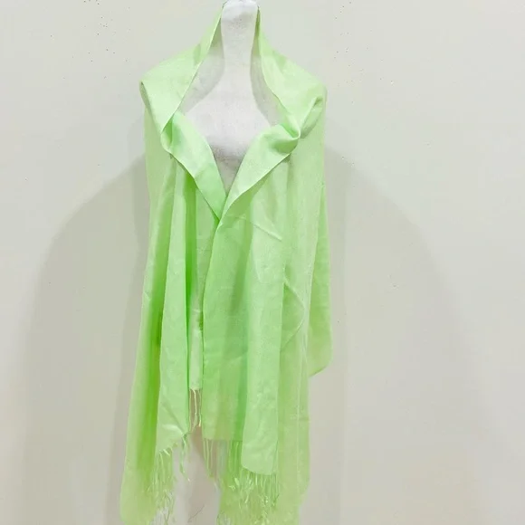 Pashmina 100% Pashmina Scarf With Tassels:Lime Bridal Shawl, Green 28x66‎ Thin - Picture 5 of 9